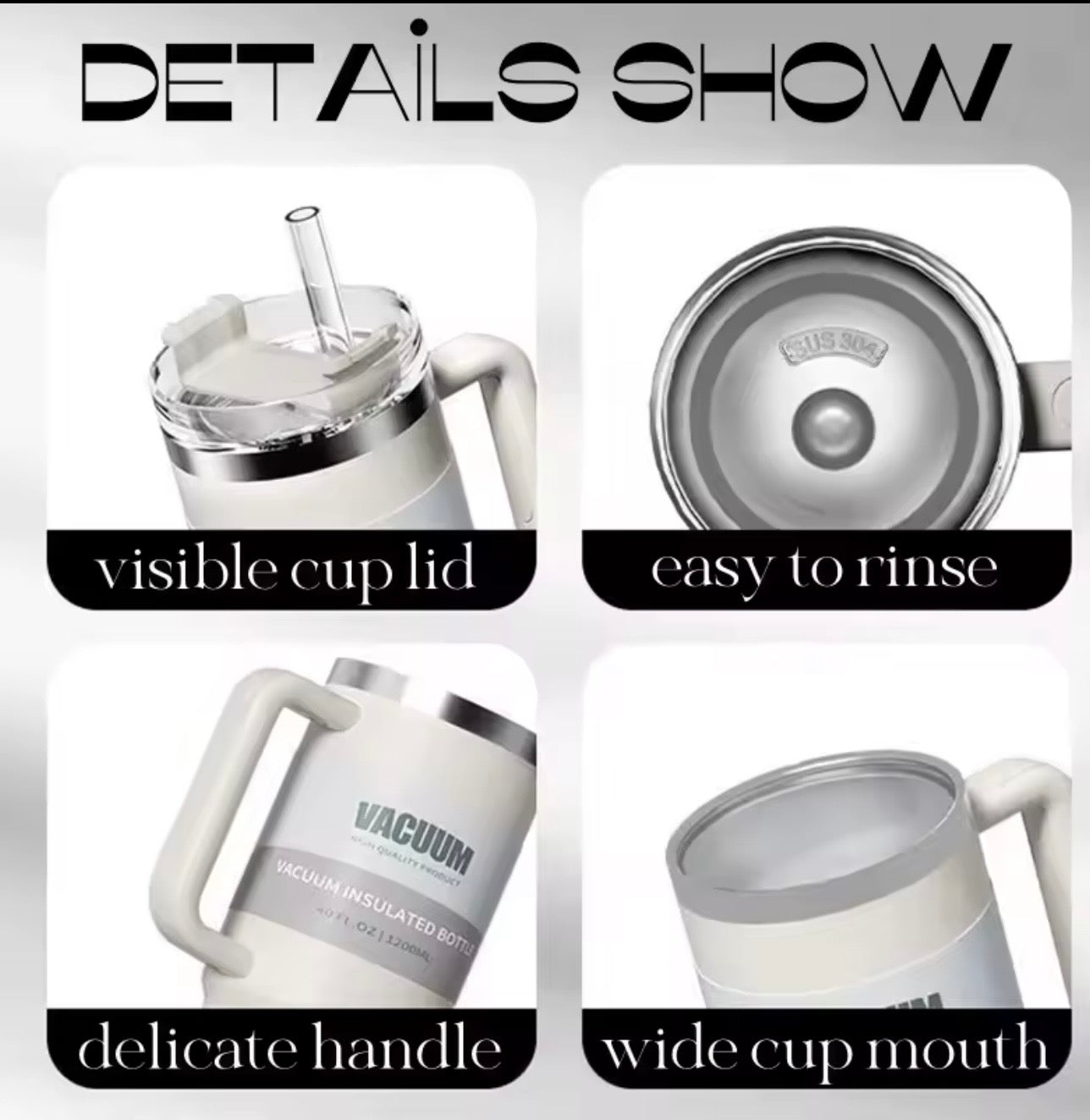 40oz car cup, 304 stainless steel straw insulated cup, ice cream cup, car water cup