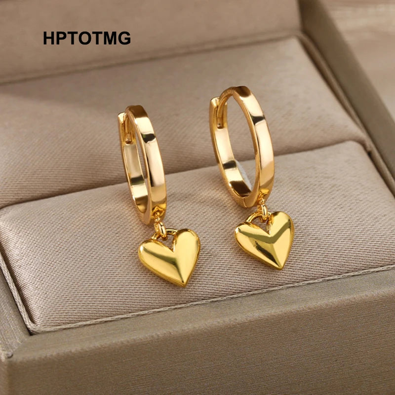 Heart Shape Gold Stainless Steel Earrings for Women – Elegant Wedding & Party Jewelry Gift 2024
