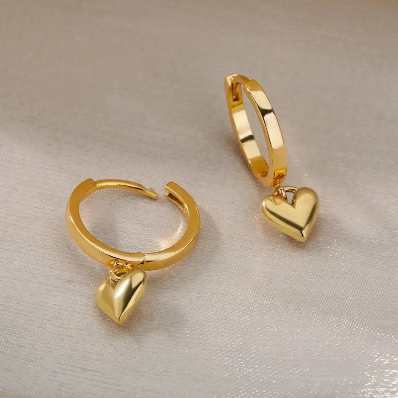 Heart Shape Gold Stainless Steel Earrings for Women – Elegant Wedding & Party Jewelry Gift 2024
