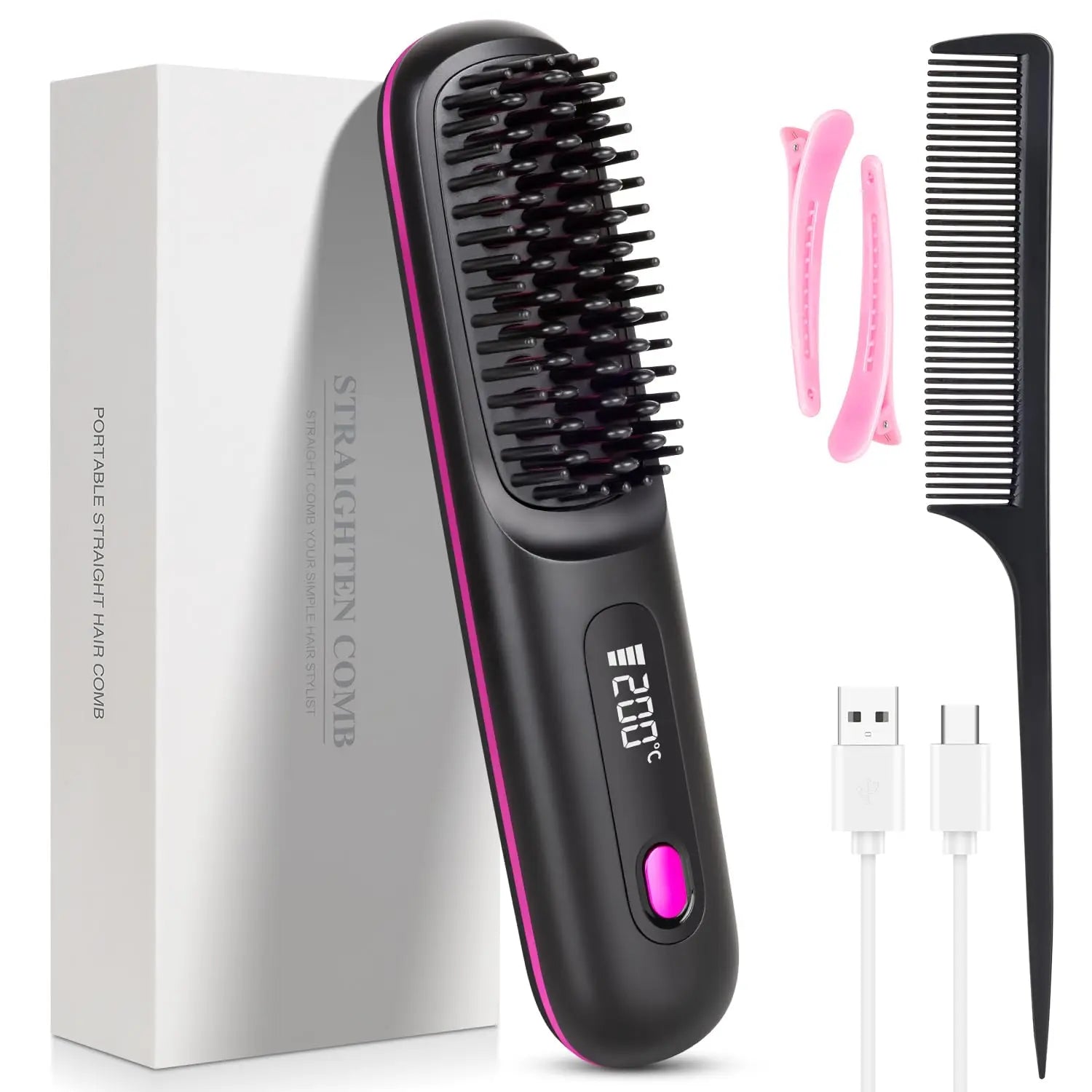 Women’s Cordless Hair Straightener Brush – LED & Ceramic