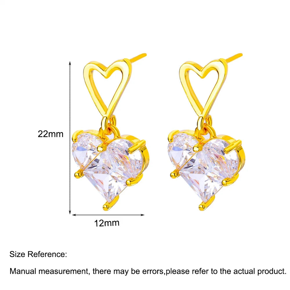 Heart Shape Gold Stainless Steel Earrings for Women – Elegant Wedding & Party Jewelry Gift 2024