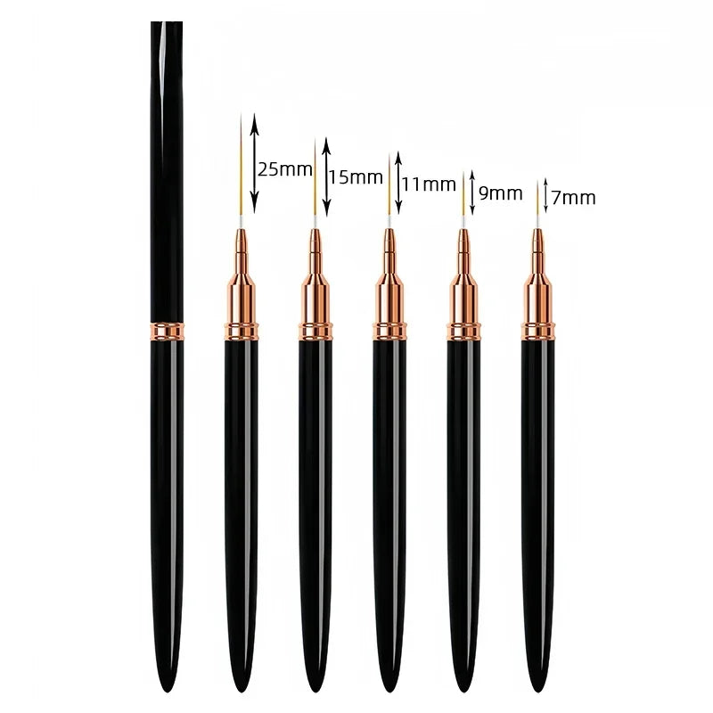 “7/9/11/15/25mm Nail Liner Brush Kit – 5pcs UV Gel Manicure Brushes for French Lines, Flower Art & Detailed Painting”