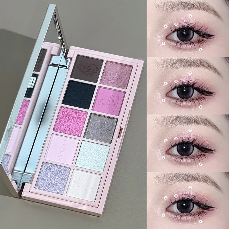 NICEKEY Pink Ballet Complete Makeup Kit (4 Lip Muds, Blush, Powder, Eyeshadow, Contour + Necklace)