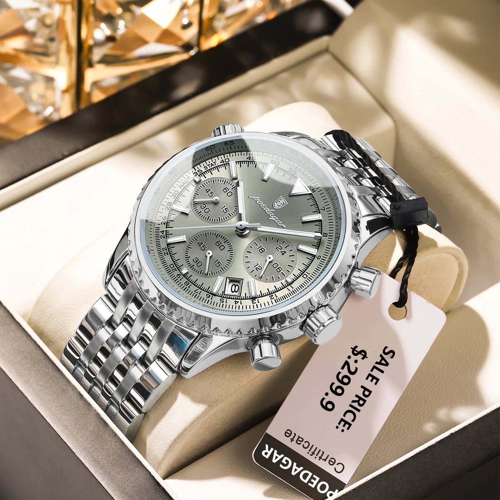 POEDAGAR Luxury Men’s Chronograph Quartz Watch – Stainless Steel, Waterproof & Luminous
