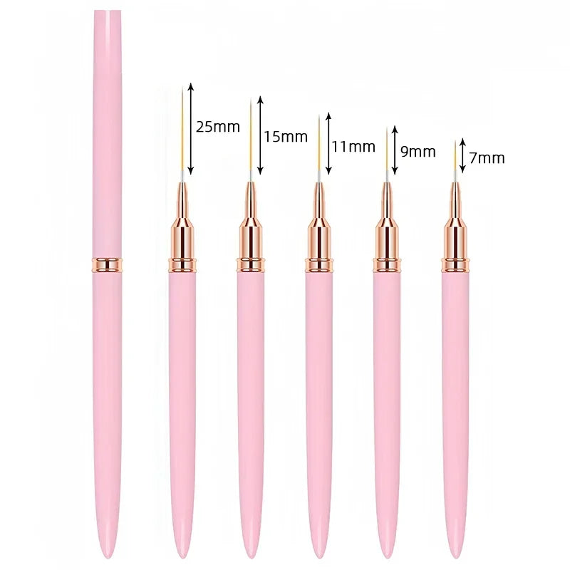 “7/9/11/15/25mm Nail Liner Brush Kit – 5pcs UV Gel Manicure Brushes for French Lines, Flower Art & Detailed Painting”