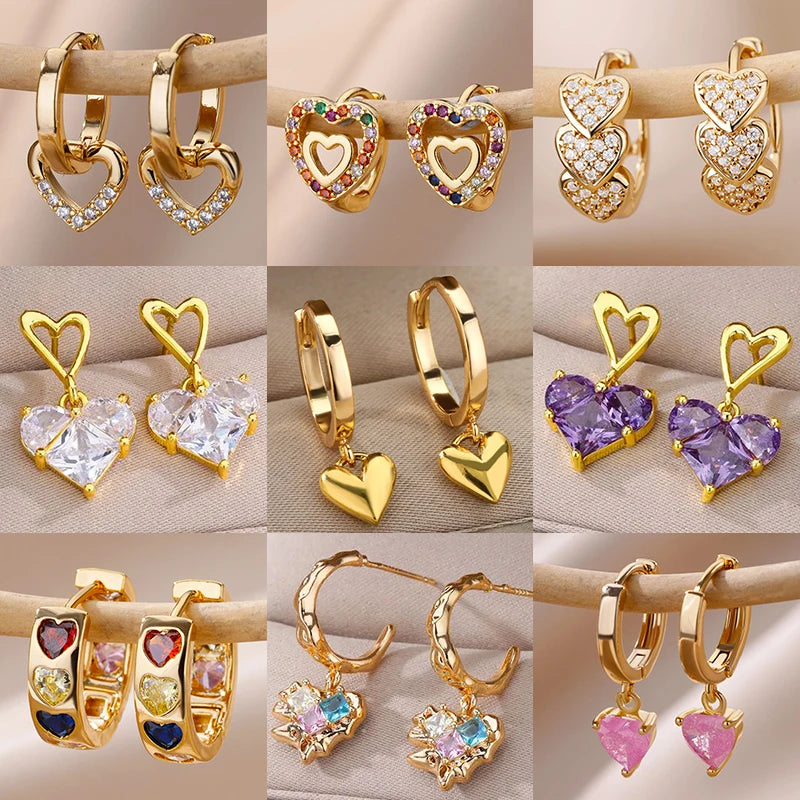 Heart Shape Gold Stainless Steel Earrings for Women – Elegant Wedding & Party Jewelry Gift 2024