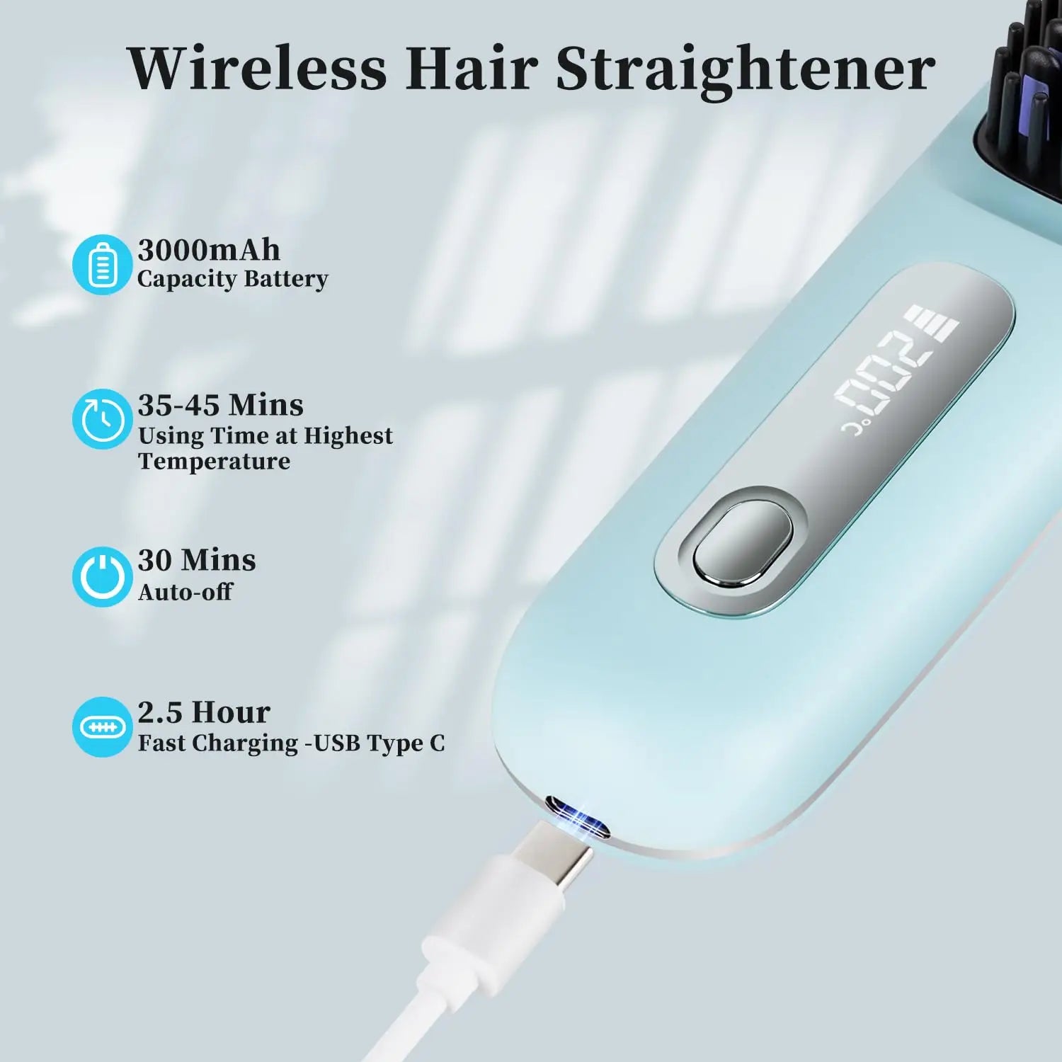 Women’s Cordless Hair Straightener Brush – LED & Ceramic