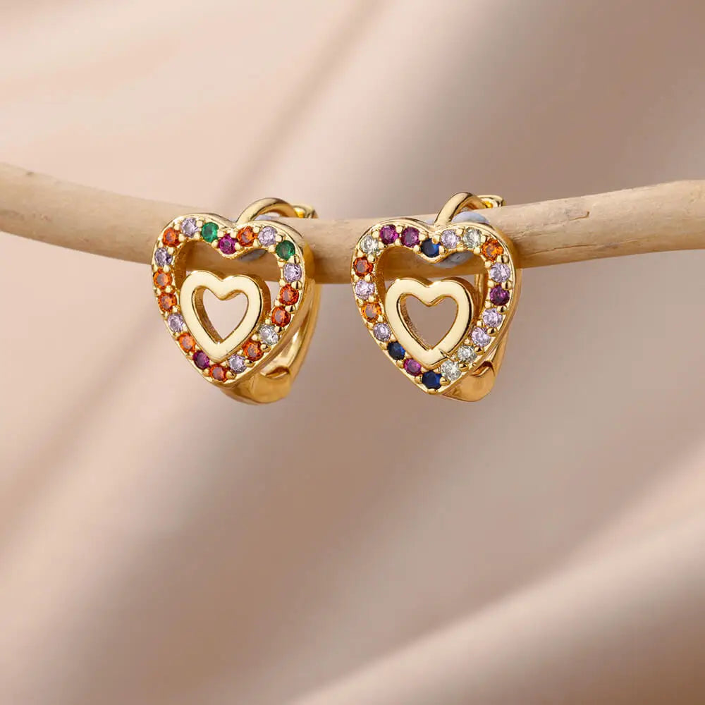 Heart Shape Gold Stainless Steel Earrings for Women – Elegant Wedding & Party Jewelry Gift 2024
