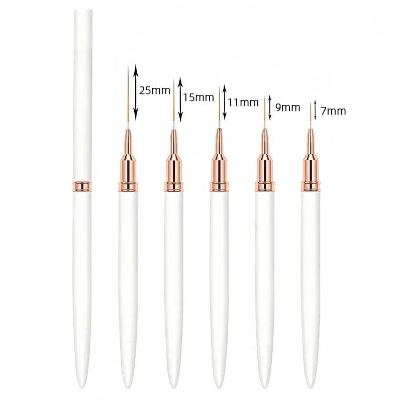 “7/9/11/15/25mm Nail Liner Brush Kit – 5pcs UV Gel Manicure Brushes for French Lines, Flower Art & Detailed Painting”