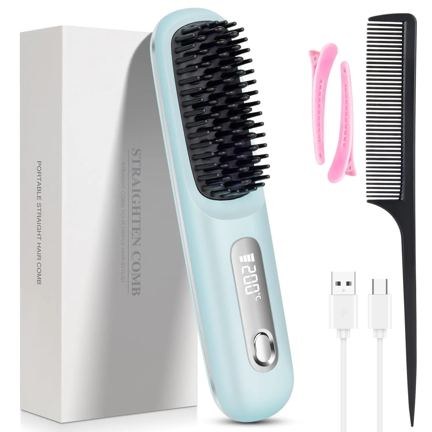 Women’s Cordless Hair Straightener Brush – LED & Ceramic