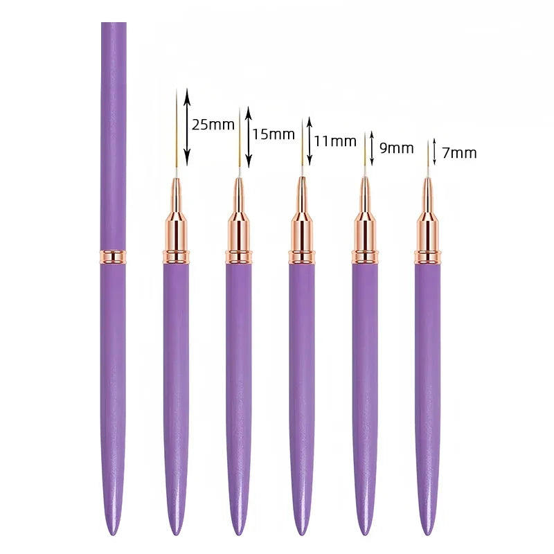 “7/9/11/15/25mm Nail Liner Brush Kit – 5pcs UV Gel Manicure Brushes for French Lines, Flower Art & Detailed Painting”