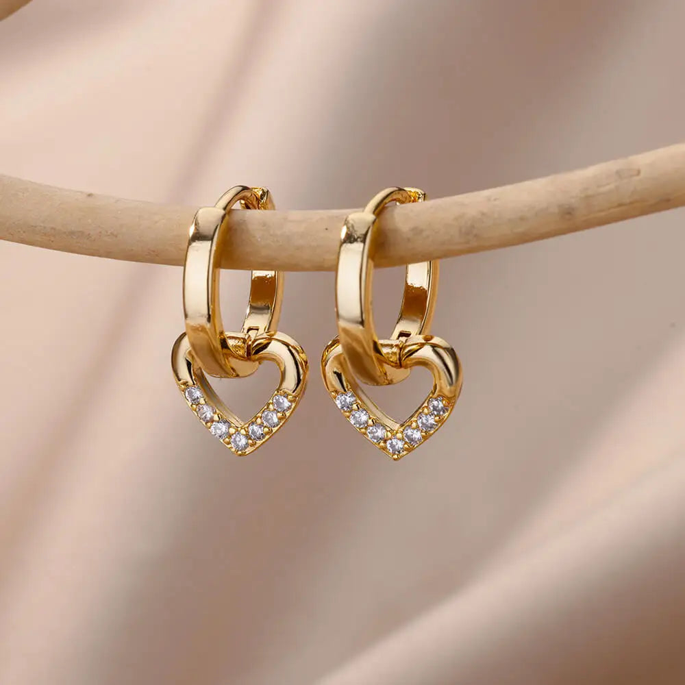 Heart Shape Gold Stainless Steel Earrings for Women – Elegant Wedding & Party Jewelry Gift 2024