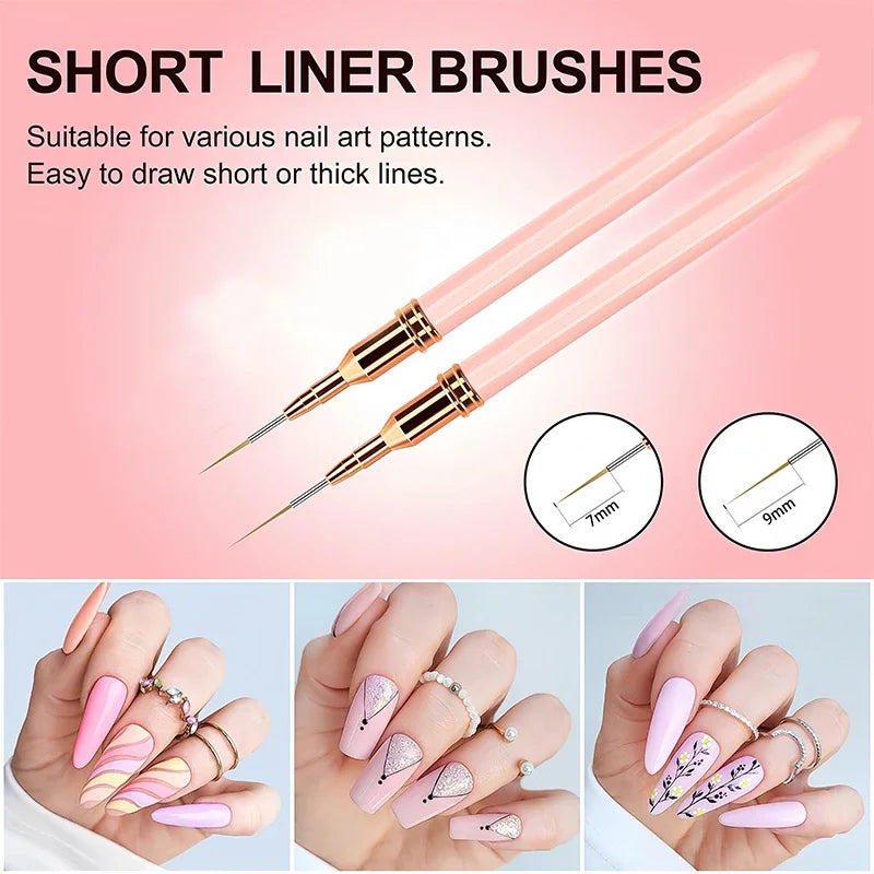 “7/9/11/15/25mm Nail Liner Brush Kit – 5pcs UV Gel Manicure Brushes for French Lines, Flower Art & Detailed Painting”