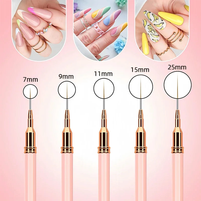 “7/9/11/15/25mm Nail Liner Brush Kit – 5pcs UV Gel Manicure Brushes for French Lines, Flower Art & Detailed Painting”
