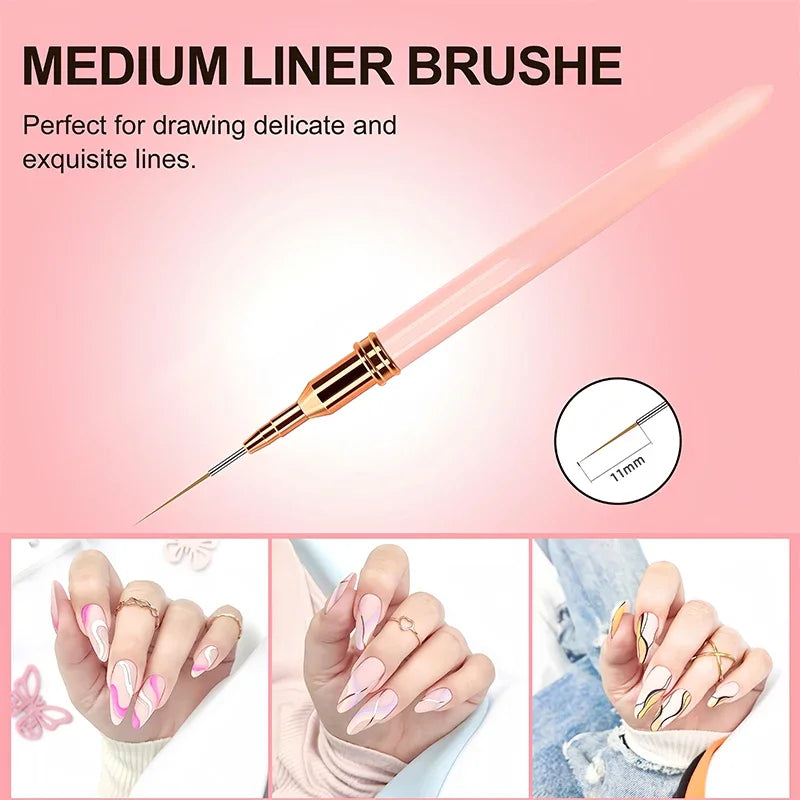 “7/9/11/15/25mm Nail Liner Brush Kit – 5pcs UV Gel Manicure Brushes for French Lines, Flower Art & Detailed Painting”